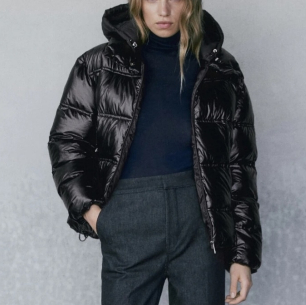 NWT - Massimo Dutti Women's Water Repellent Metallic Puffer Jacket - Size XL - Picture 3 of 15